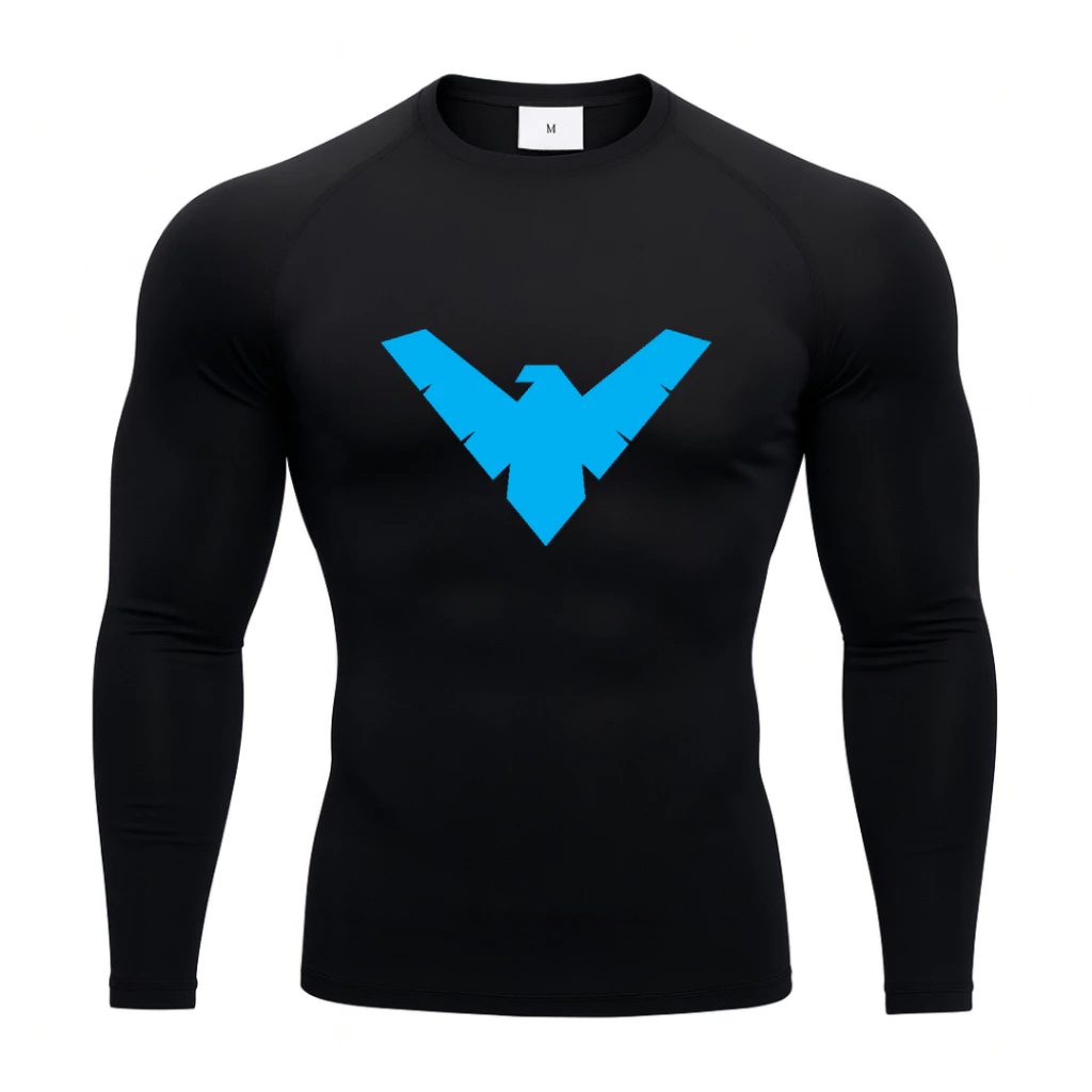 Camiseta Manga Longa Asa Noturna Rash Guard Justa Compressão Aranha — imagem 1