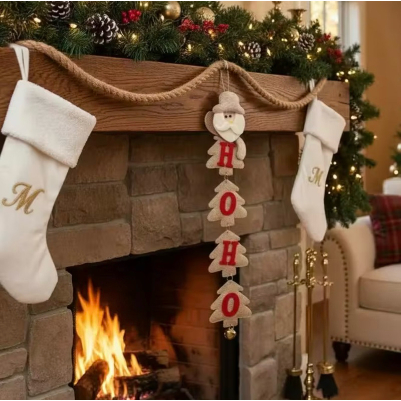 ENFEITES HO HO HO GRANDE COM GUIZO | TAM.: 45X17CM | ENFEITE NATALINO | DECORAÇÃO DE PORTA | ÁRVORE DE NATAL | NOEL