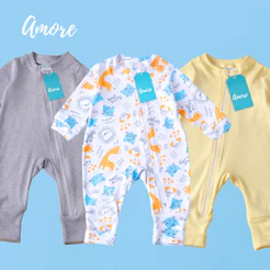 Kit 3 Macacão para Bebê Unissex Amore Amiguinhos da Selva 100% Algodão