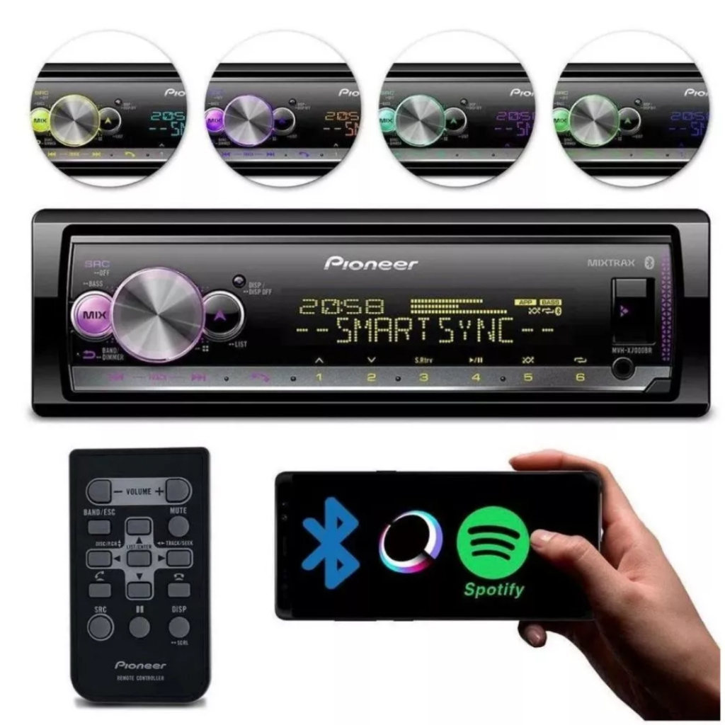 Aparelho Pioneer MVH X-3000 com Bluetooth USB MP3 Som Automotivo X3000BT Rádio LED Multicores