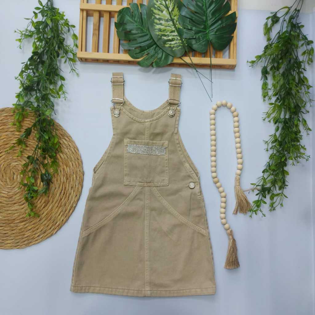 Jardineira Infantil Menina Sarja Estonada / Bege. em Oferta na Shopee