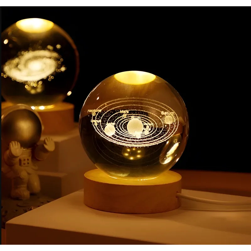 Luminária Globo LED Sistema Solar – Bola de Cristal Decorativa para Quarto, Sala e Escritório