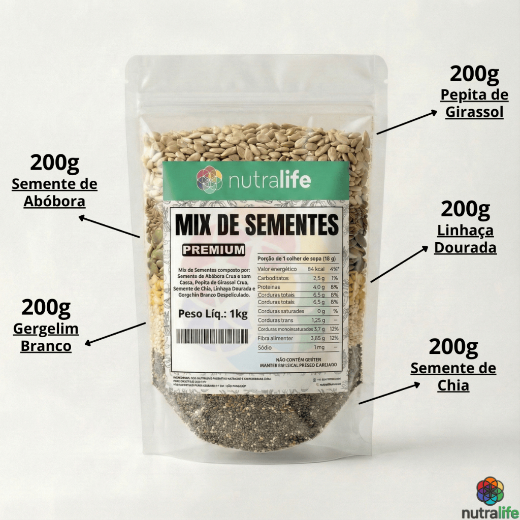 Mix De Sementes Abóbora Girassol Chia Linhaça Gergelim Qualidade Premium em Oferta na Shopee