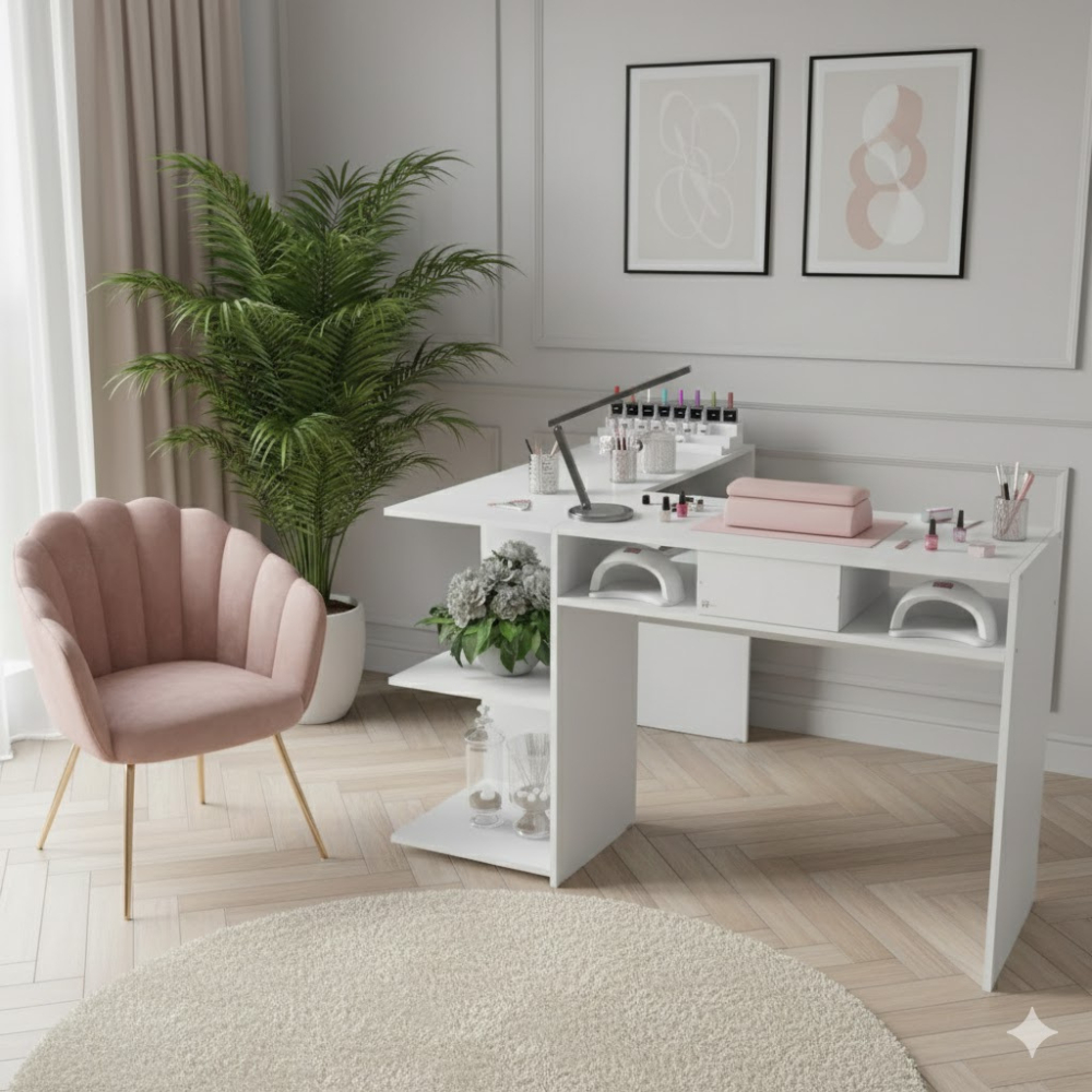 Mesa em L Profissional para Manicure com Sugador Embutido – Ideal para Salão