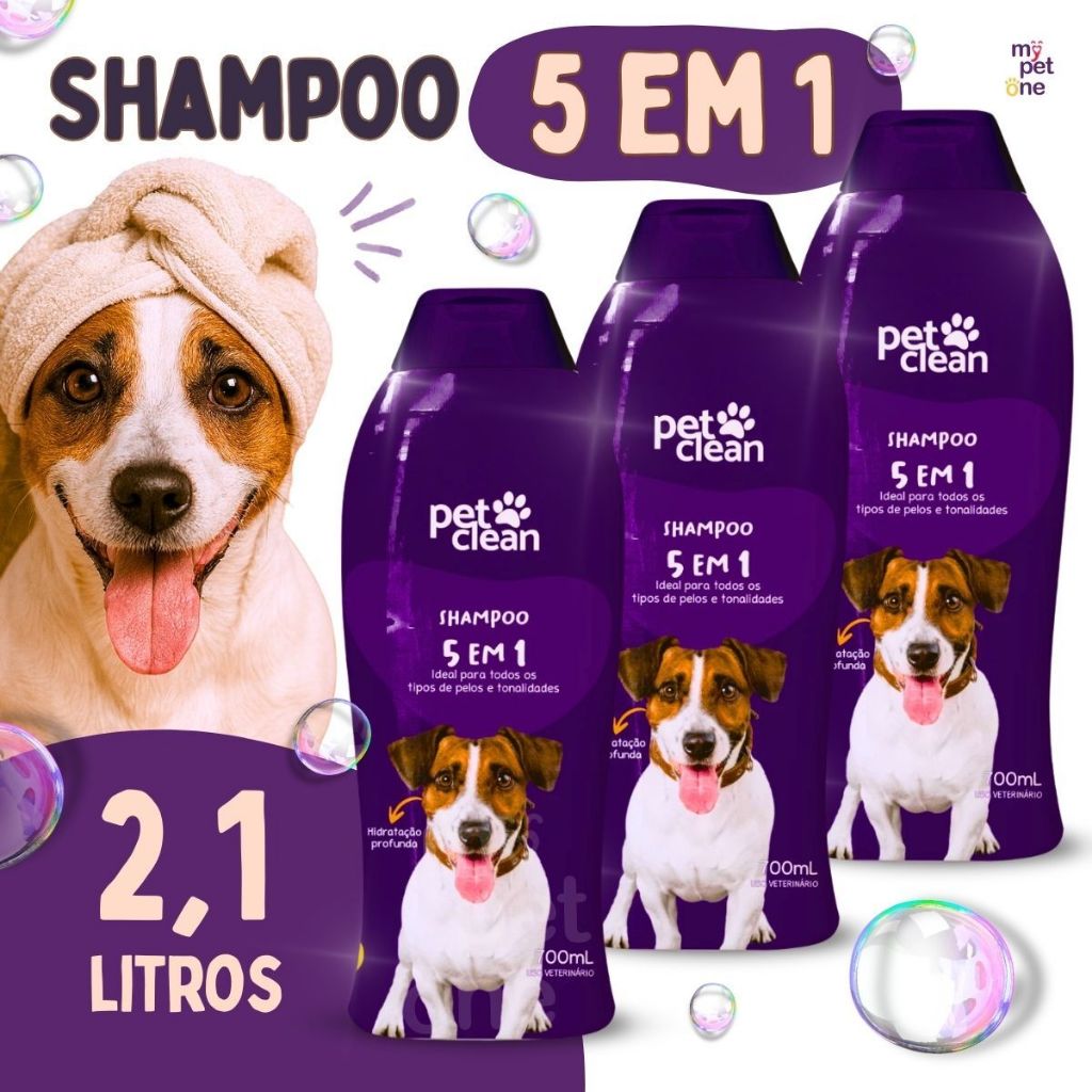Kit 3 Shampoo 5 em 1 para Cães e Gatos 700ml - Pet Clean em Oferta na Shopee