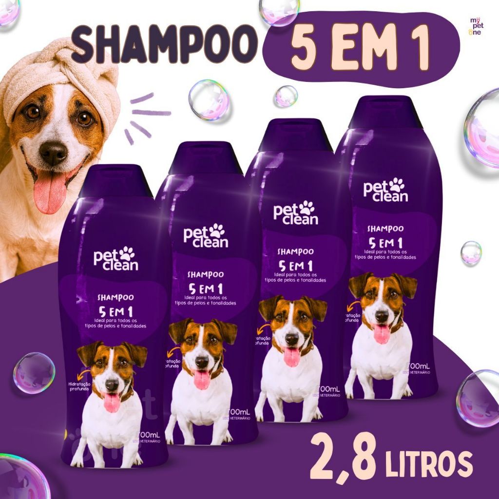 Kit 4 Shampoo 5 em 1 para Cães e Gatos 700ml - Pet Clean em Oferta na Shopee