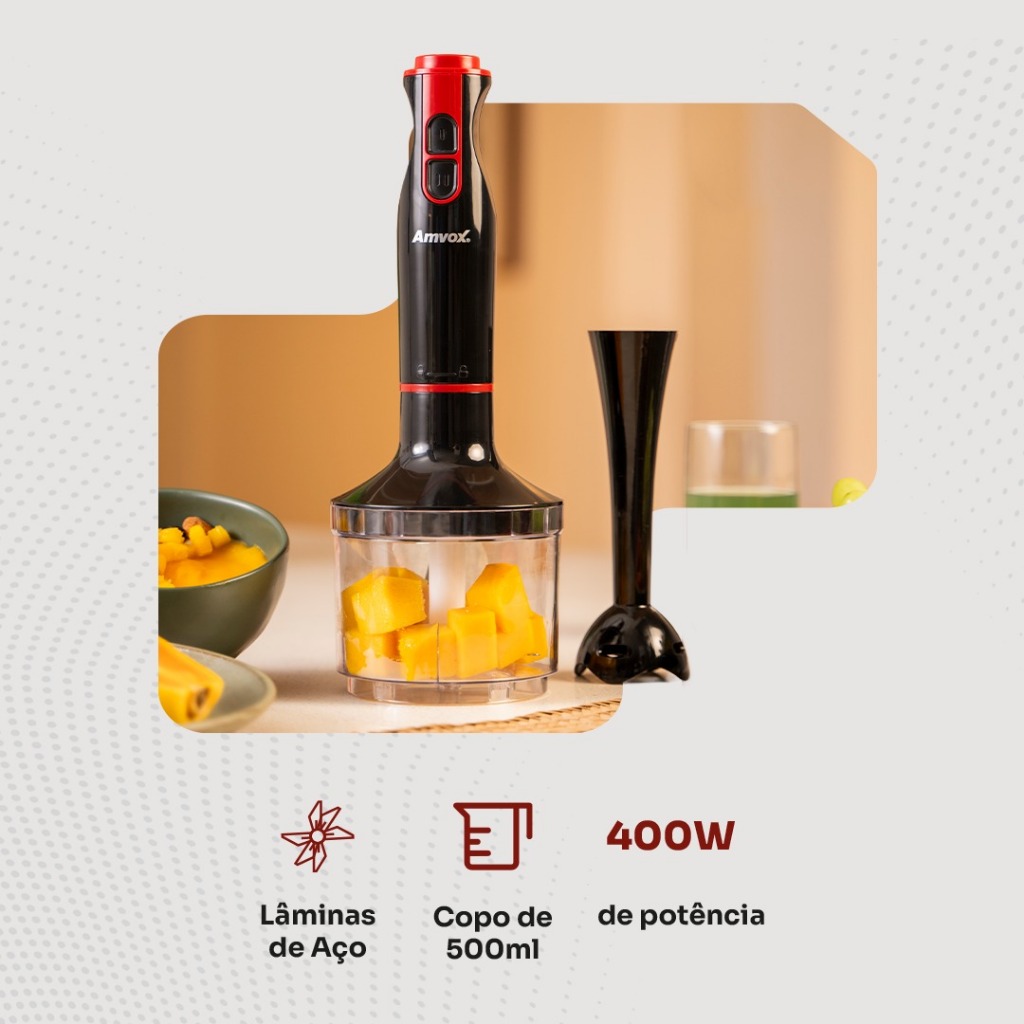 Mixer/Processador de Alimentos 2 em 1 Amvox APR 400 2 veloc. 400W Triturador e Processador — imagem 2 de 2