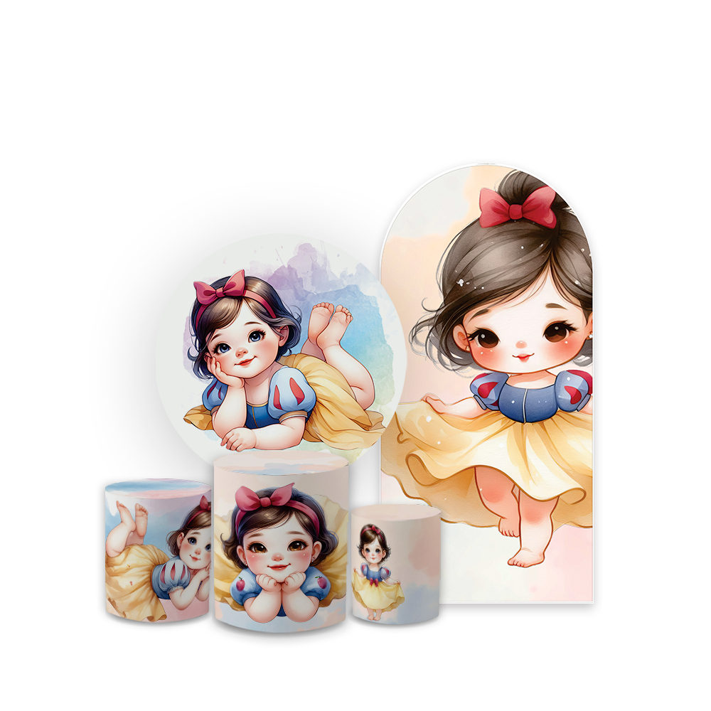 Lançamento Kit Capa Painel Redondo + Romano e Trio Cilindros Decoração Infantil Branca de Nve Cute