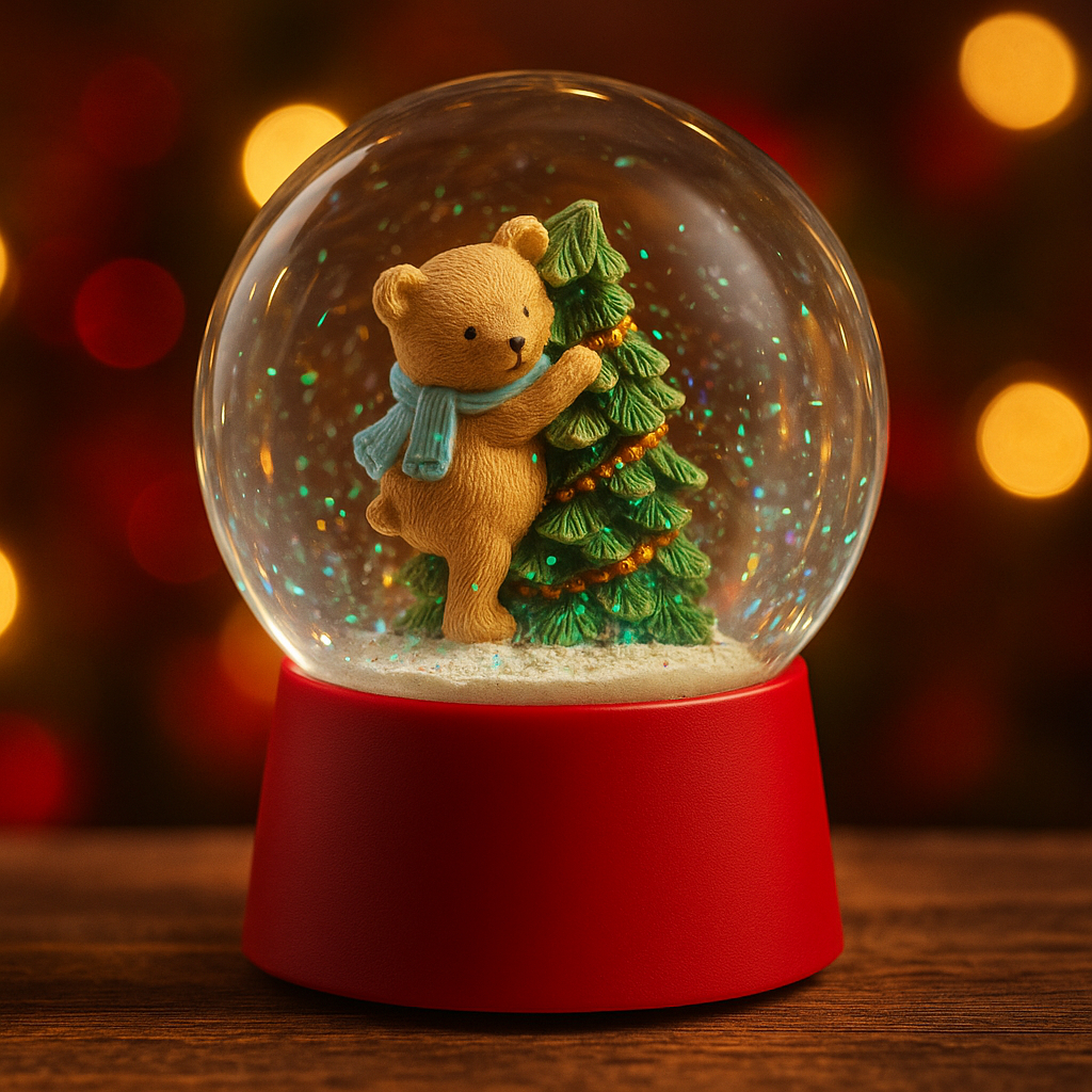 Globo de Neve Natal Ursinho com Árvore Enfeite Decorativo