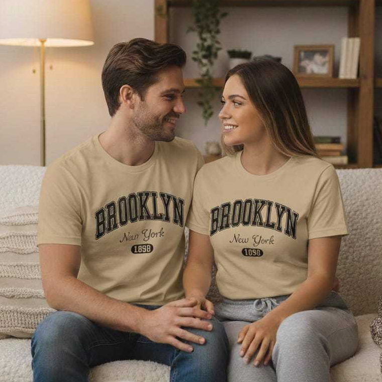 Camiseta Bege Marrom Brooklyn Blusa Unissex Casual Oversaized Estampada T-shirt Confortáavel Los angeles