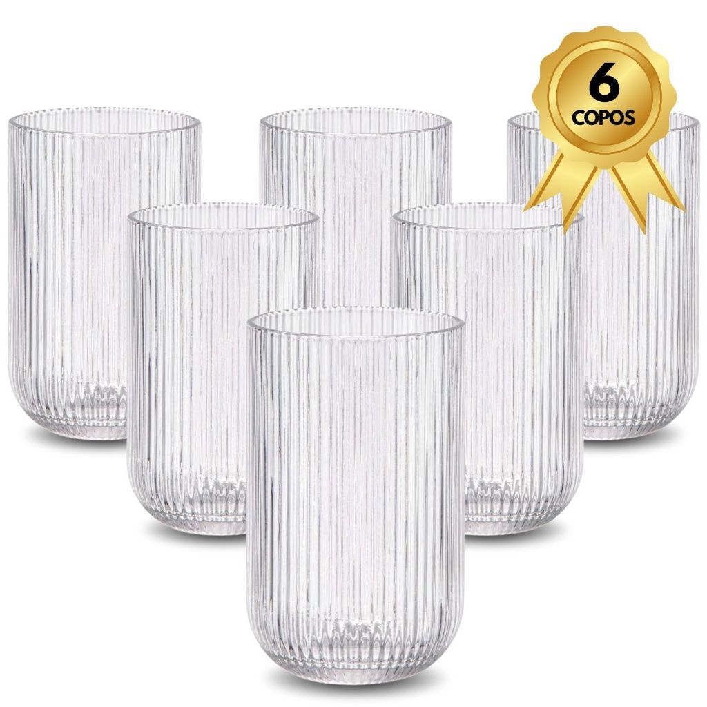 Jogo de Copos Graffiato Vidro Canelado Versalhes 450ml Drink Agua Suco em Oferta na Shopee