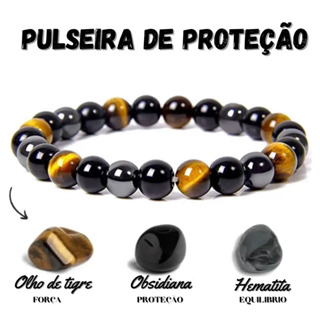 Pulseira Pedra Natural Mix Hematita, Olho de Tigre e Obsidiana em Oferta na Shopee