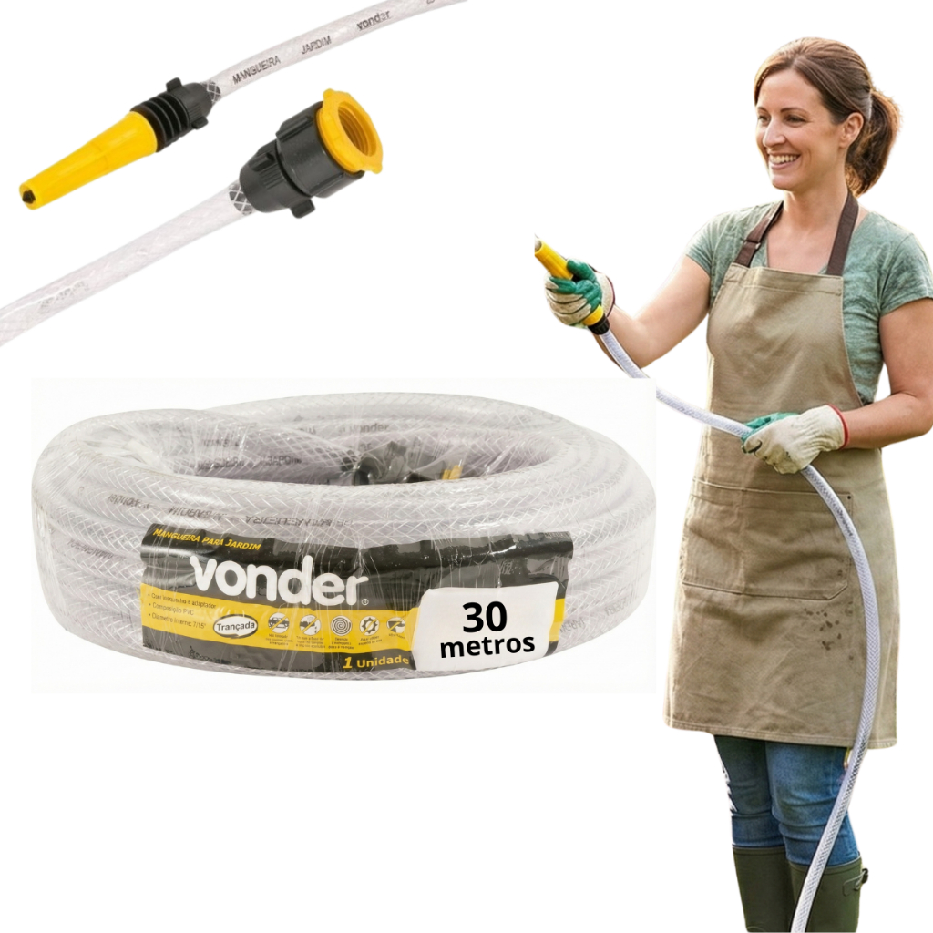 Mangueira Para Jardim Vonder Trançada Transparente Com Esguicho - Variações 10/15/20/30 Metros