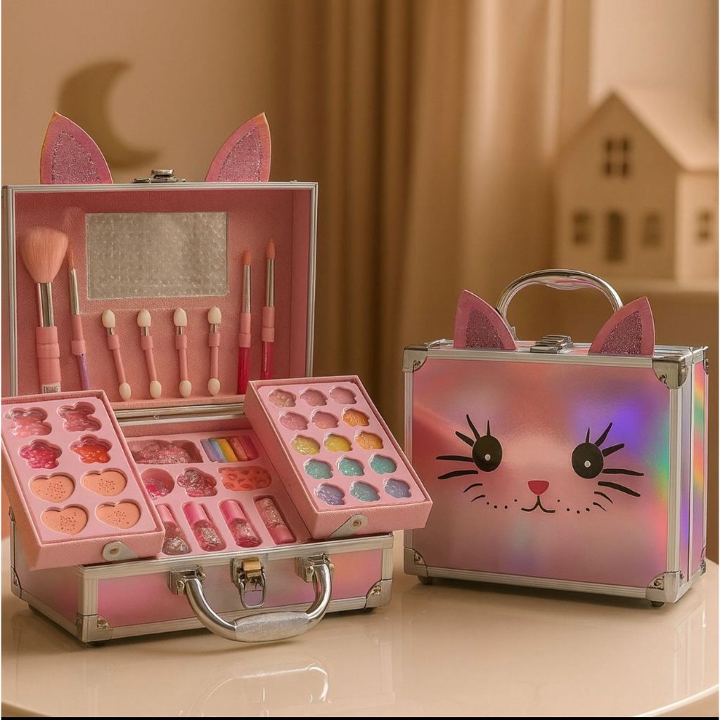 Maleta de Maquiagem Infantil Gatinha Premium 44 Itens Rosa Metálica Luxo Edição limitada em Oferta na Shopee