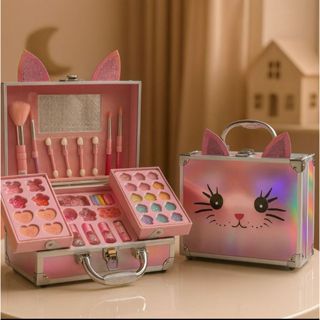 Maleta de Maquiagem Infantil Gatinha Premium 44 Itens Rosa Metálica Luxo Edição limitada em Oferta na Shopee