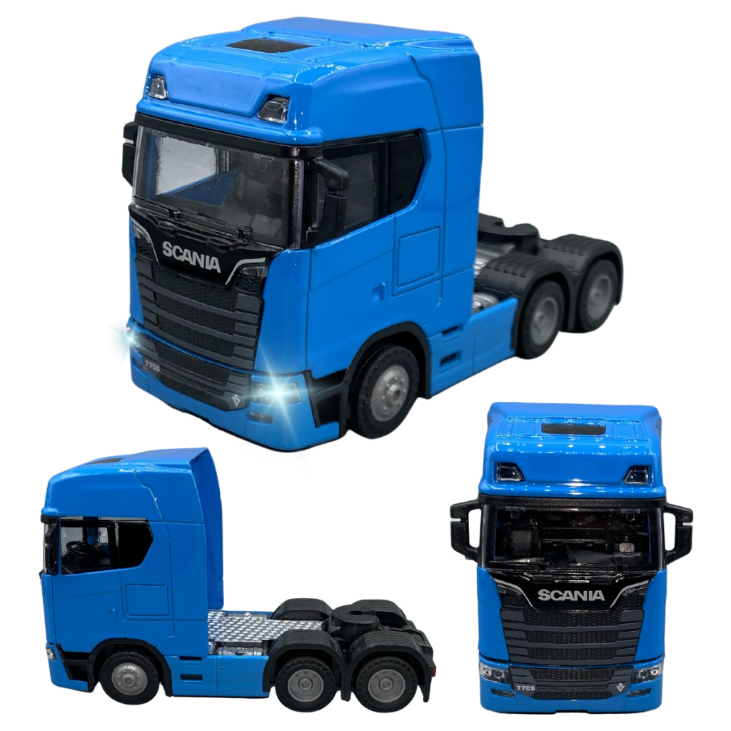 Miniatura Scania Caminhão Trucado Acende Farol Tem Som 1:50