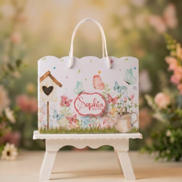 Sacolinha Jardim das Borboletas Personalizadas | Lembrancinhas Festa Jardim Encantado | Pegue e Monte