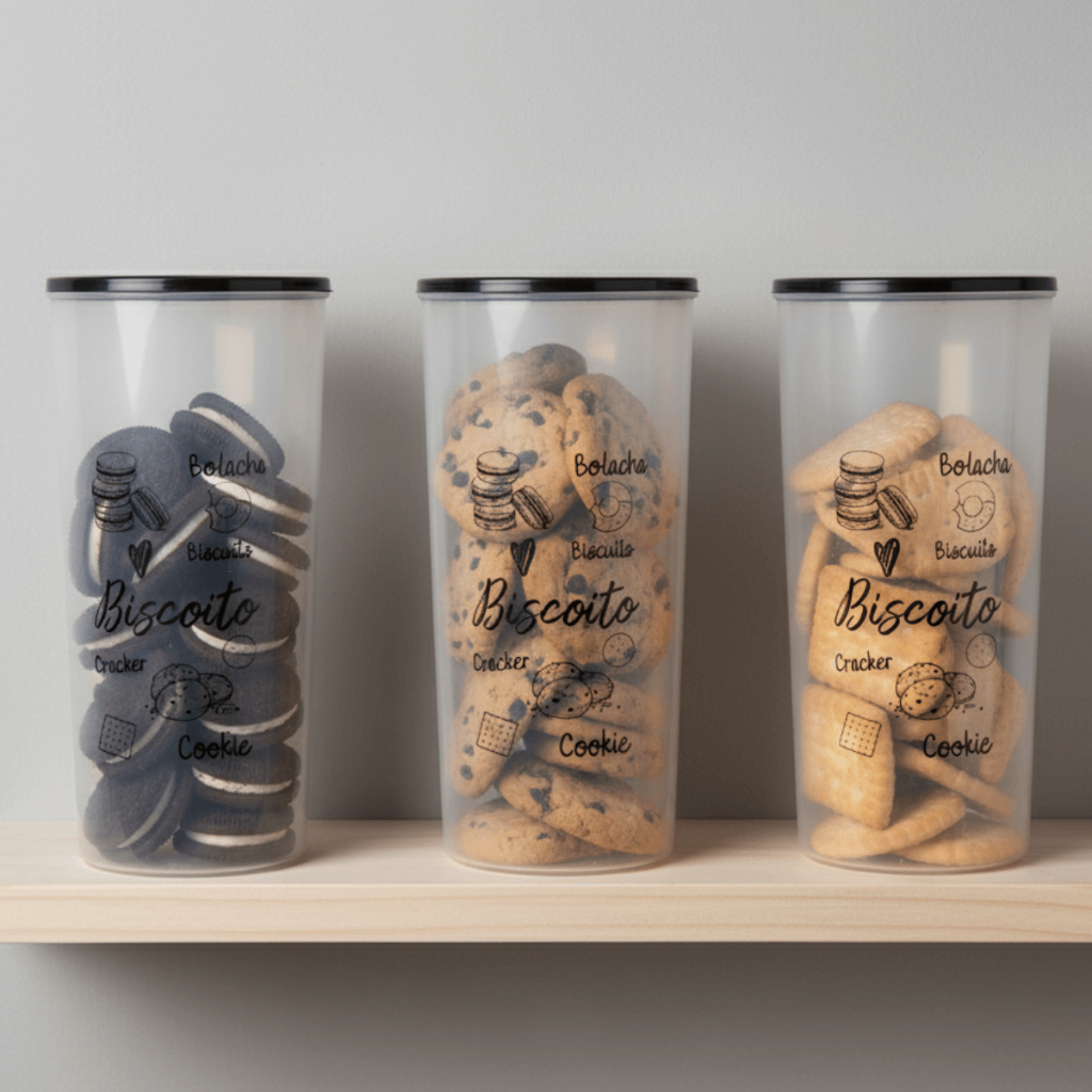 Conjunto 3 Potes de Plástico Porta Mantimentos Transparente 2,5L Decorado