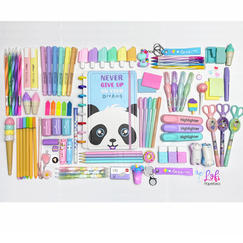 Kit Papelaria Kawaii Fofo Caderno Sortido de Disco Material Escolar Pastel Presente Volta ás Aulas KTPPC-19 em Oferta na Shopee