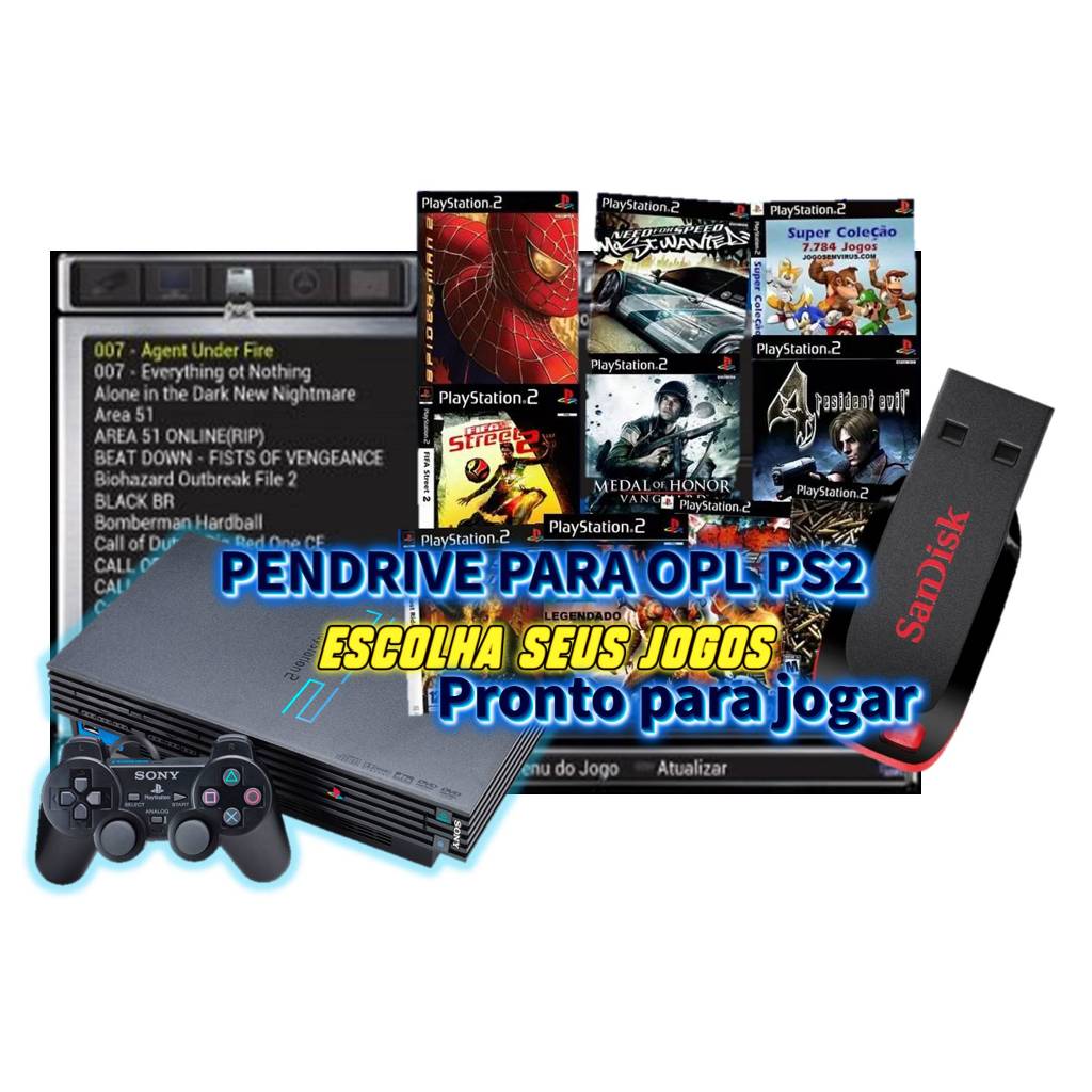 Pendrive /16 /32GB / 64GB com Jogos para PS2 (OPL) – Pronto para Jogar em Oferta na Shopee