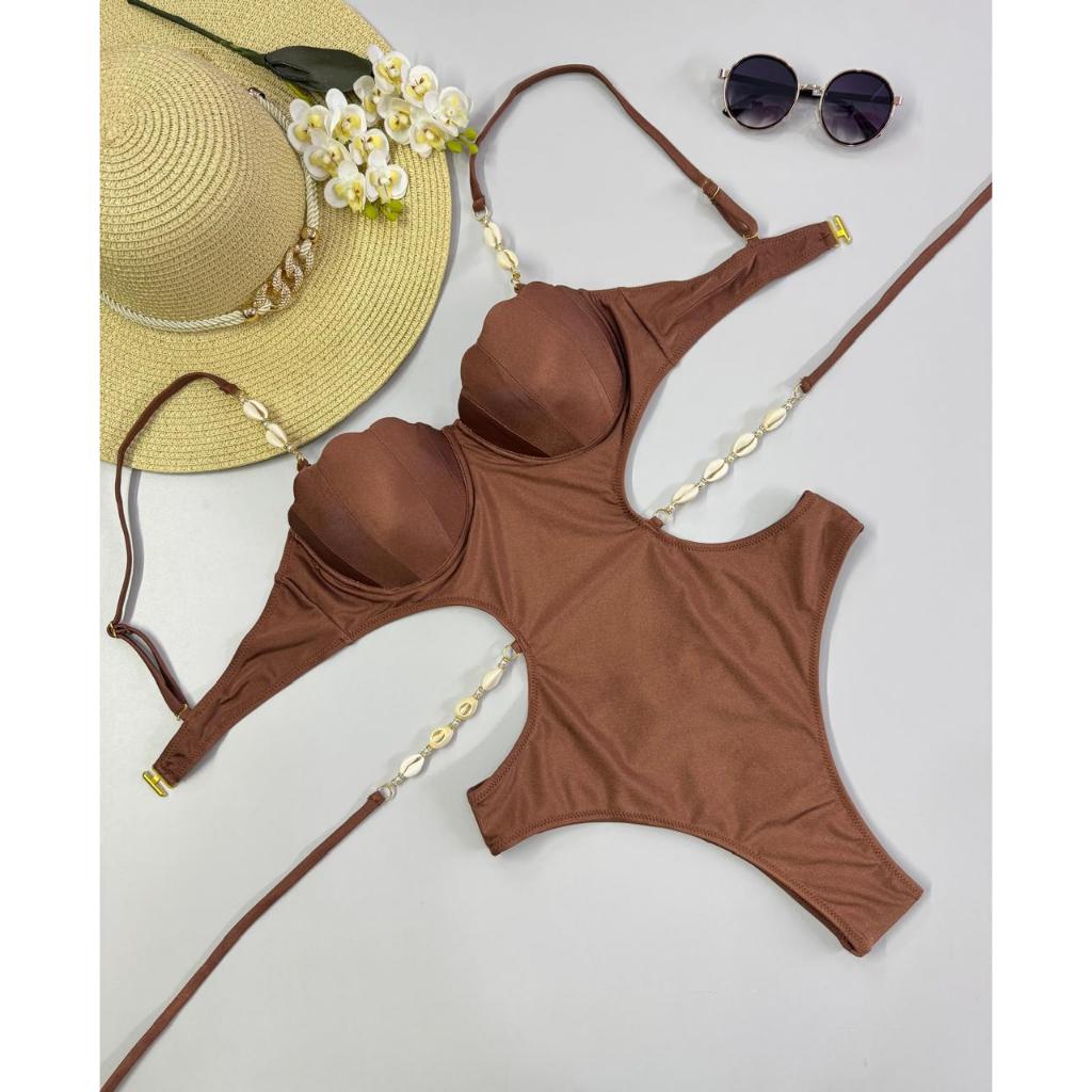 Maiô Engana Mamãe com Bojo e Detalhes em Concha e Búzios – Moda Praia Feminina Estilosa P ao GG em Oferta na Shopee