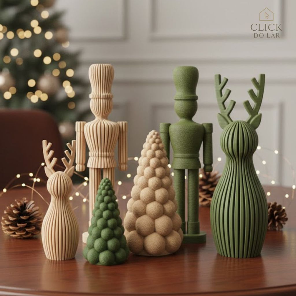 KIT DECORAÇÃO DE NATAL MINIMALISTA MODERNA EM PLA (IMPRESSÃO 3D) - ARVORE, RENAS E QUEBRA-NOZES em Oferta na Shopee