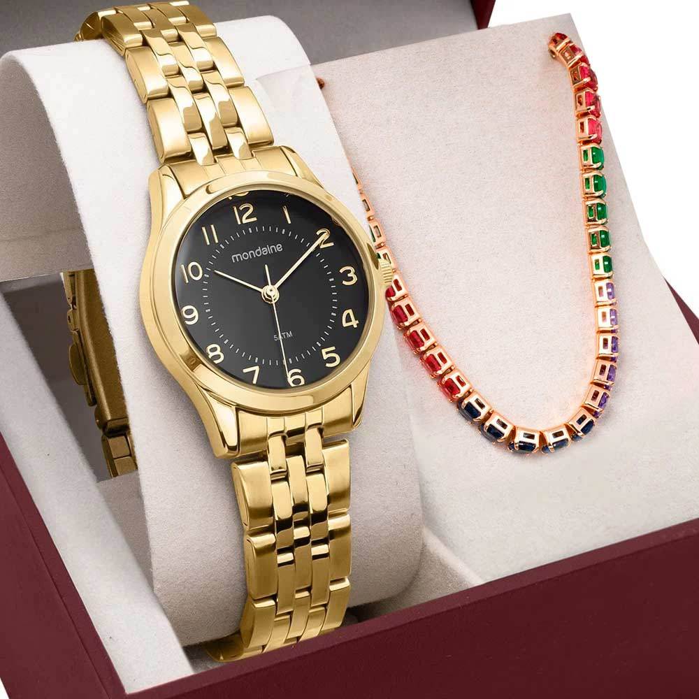 Kit Relógio Mondaine Feminino com Colar e Brincos 32796LPMKDE2K2