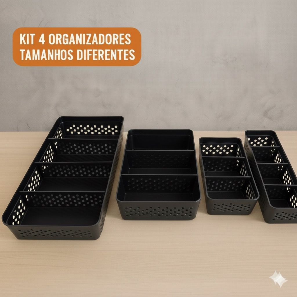 Kit 4 Cestos Organizadores Com Divisórias Tamanhos Variados Multiuso Diversas Cores Usual Utilidades
