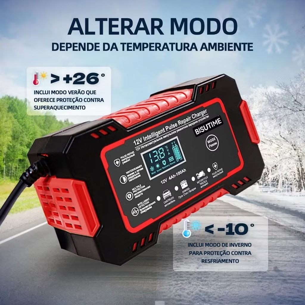 Carregador De Bateria  12v bivolte Inteligente Digital 4ah até 100ah Carro Pickup Jet Ski Etc de chumbo-ácido Universal
