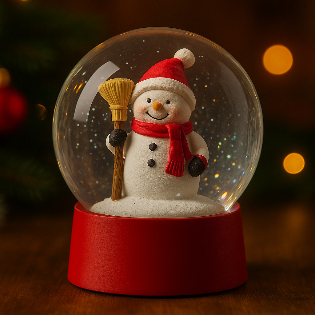Globo de Neve Natalino Boneco de Neve com Vassoura Enfeite Decorativo