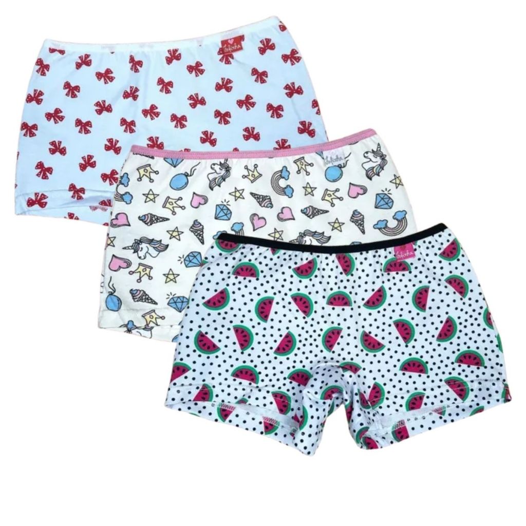 Kit 3 Calcinhas Infantil Boxer Algodão Super Confortavel Diversos Tons e Tamanhos