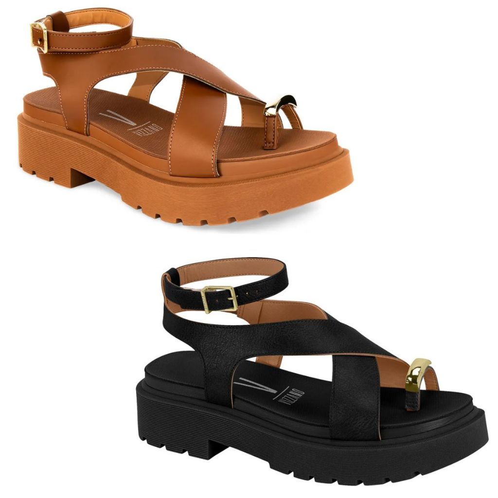 Sandália Plataforma Vizzano Feminina de Laços Cruzados Flatform 6499.122 Confortável Original