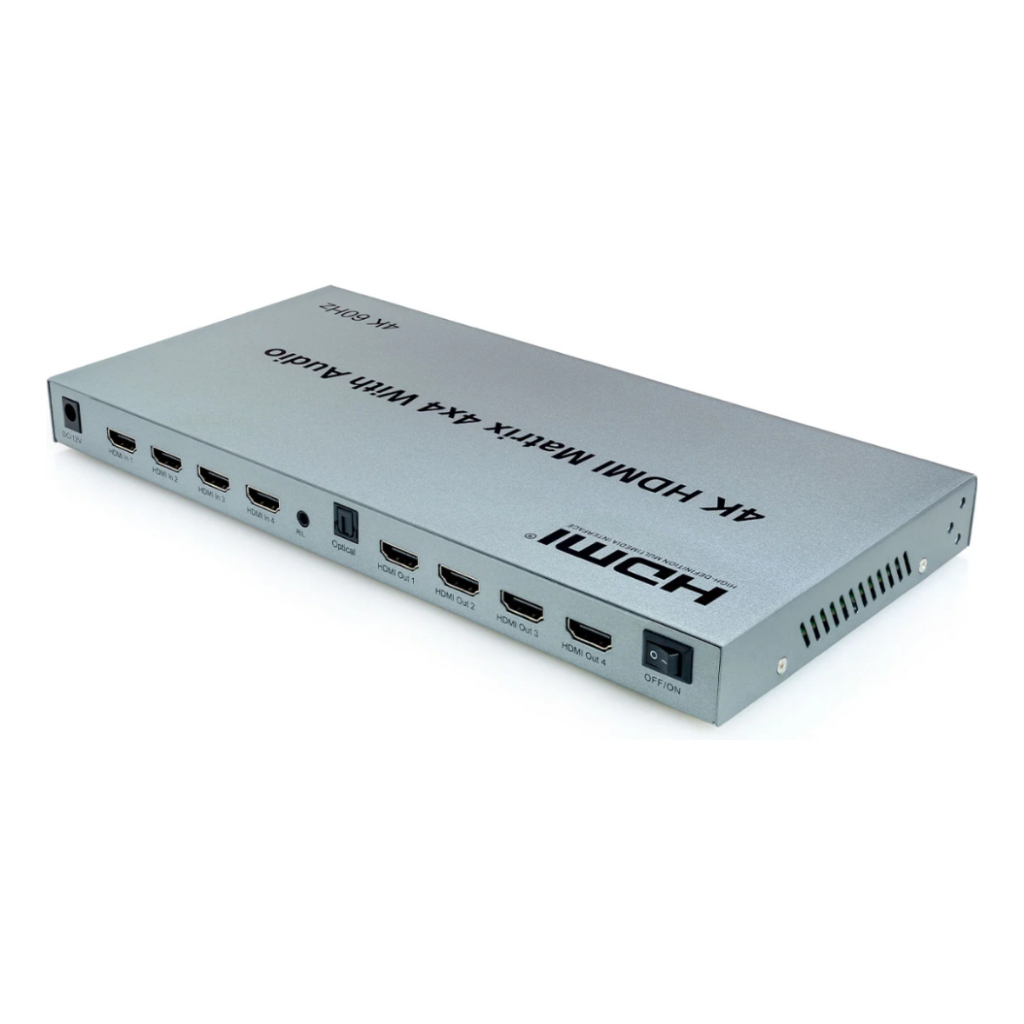 Matrix Hdmi 4x4 Com Áudio, Fibra Óptica E Fone Estéreo