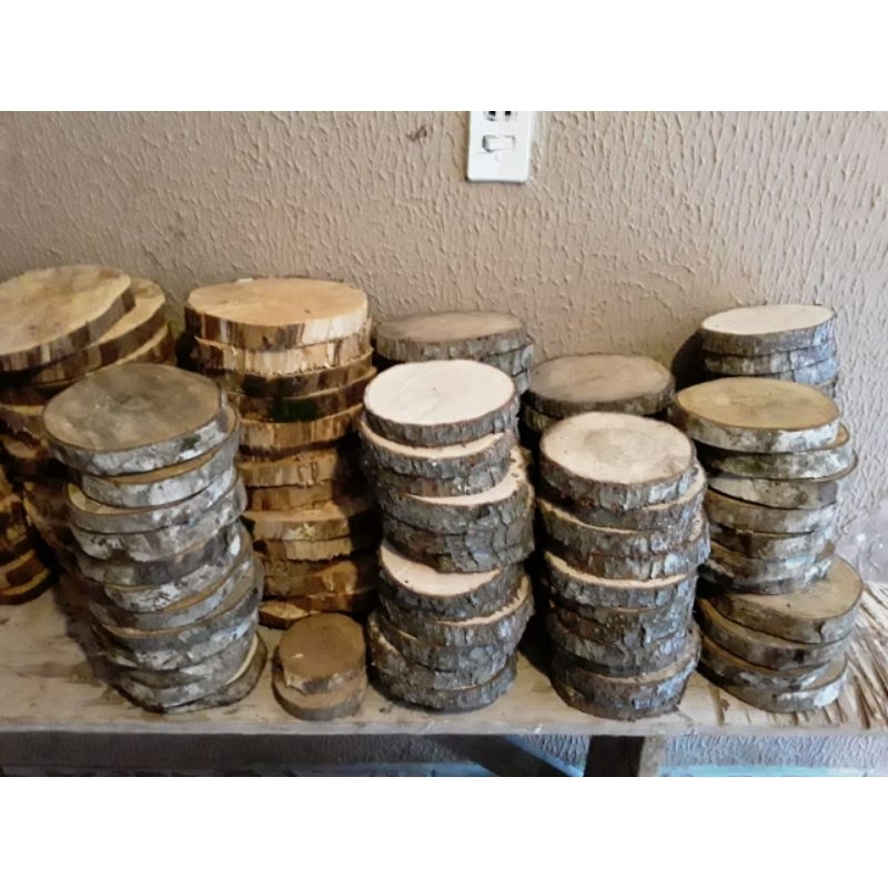 bolacha de madeira rustica decoração festas mesa tronco 15 a 20cm