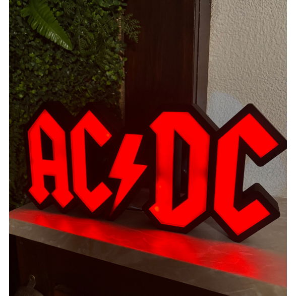 Luminária ACDC Rock Decorativa Neon Light Box Lâmpada Luz