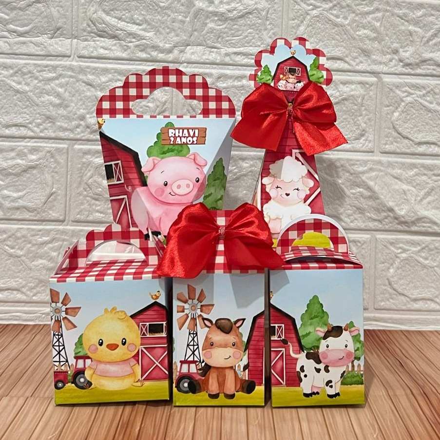 kit Personalizados FAZENDINHA VERMELHA Aniversário Lembrancinha Caixinhas para Festas PEGUE E MONTE