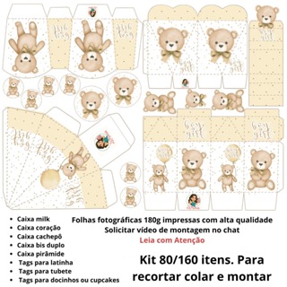 Kit  80 unid lembrancinhas Chá Revelação Ursinho Neutro (sem nome) Envio imediato Aniversário em Oferta na Shopee