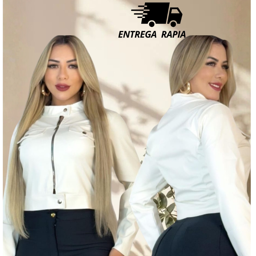 Jaqueta De Couro Feminina / Com Ziper/ Inverno/ Elegante/ Envio Imediato/ bolso decorativo