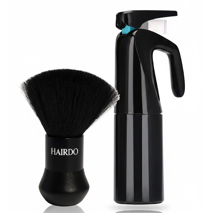 Kit Borrifador automático névoa e espanador bolinha profissional cabelereiro barbeiro
