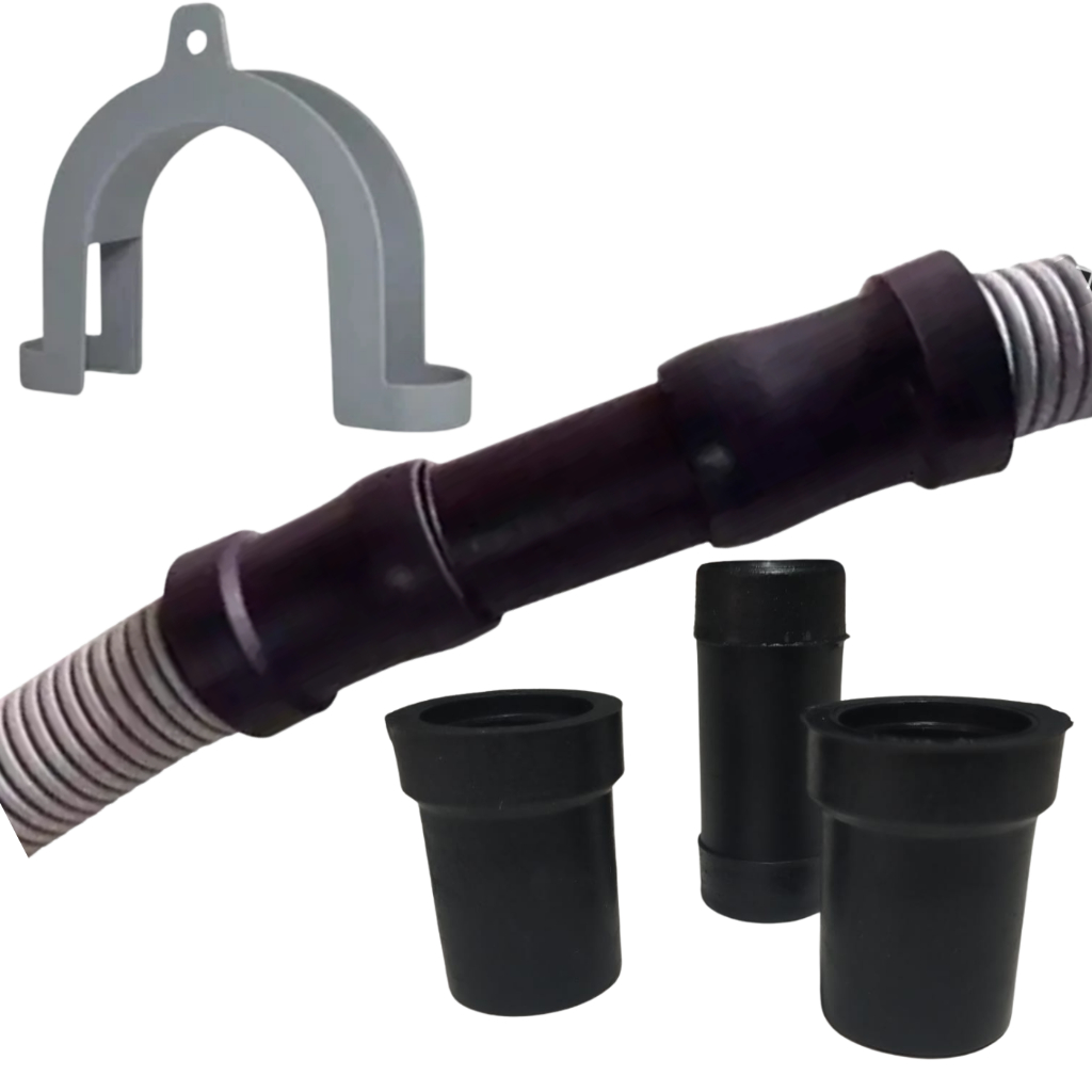 Kit emenda extensor mais suporte curvo para mangueira de drenagem de maquina de lavar.