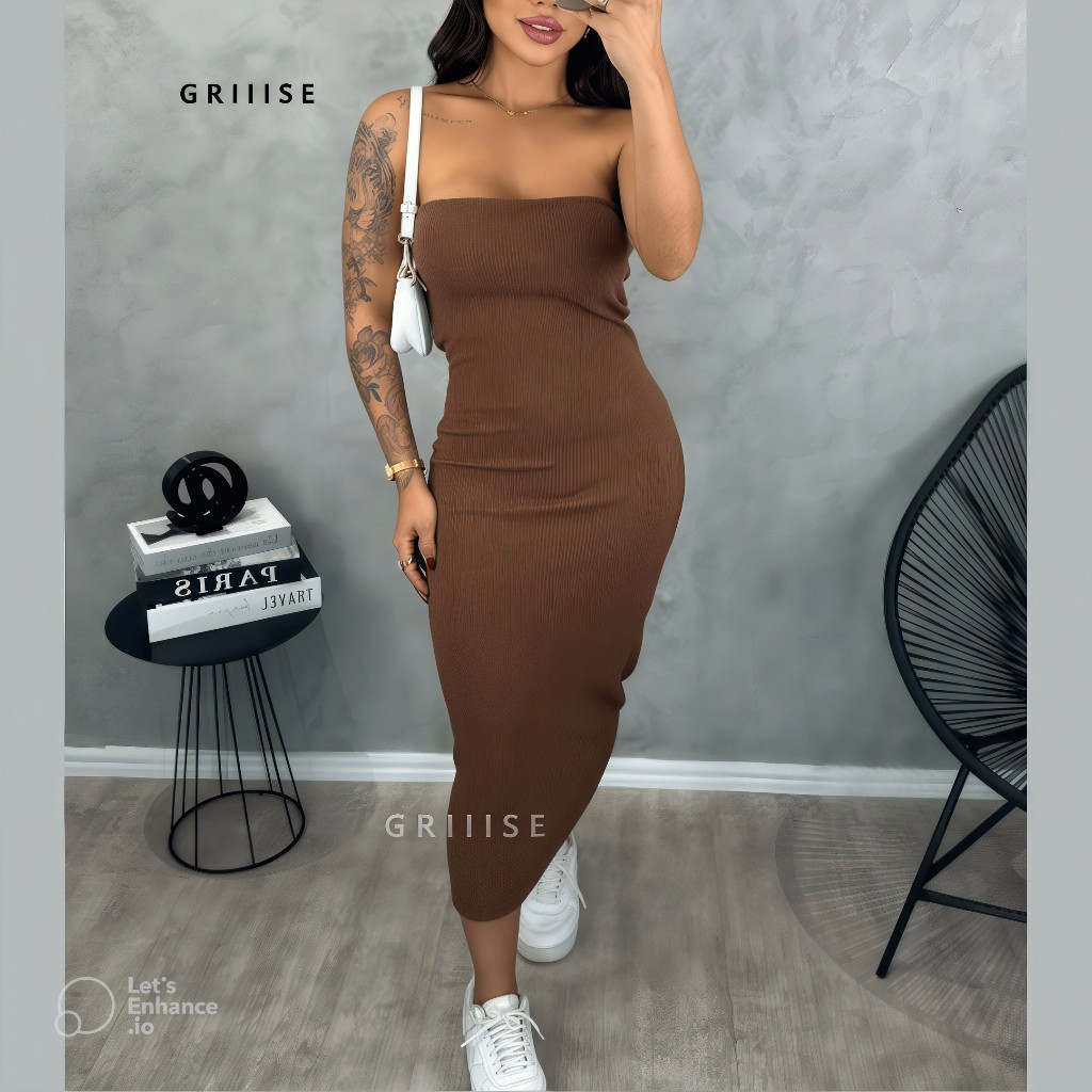 Vestido Midi Canelado Tomara Que Caia Tubinho Com Forro Duplo No Tecido Anarruga Premium Em Promoção