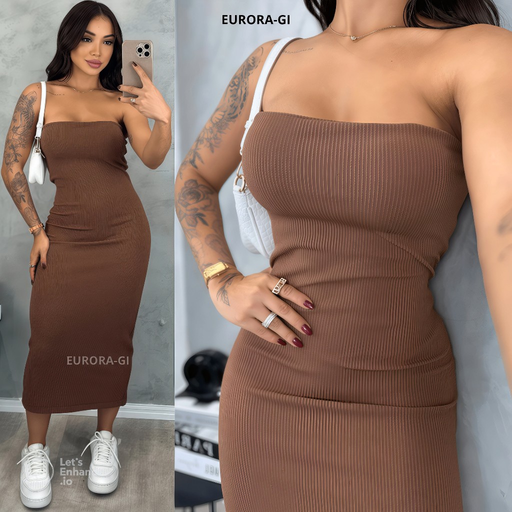 Vestido Midi Canelado Tomara Que Caia Tubinho Com Forro Duplo No Tecido Anarruga Premium Em Promoção