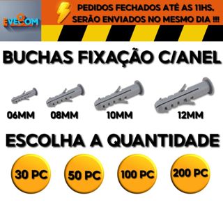 Bucha Plástica Fixação Com Anel Parede Concreto Alvenaria Tijolos 06mm, 08mm, 10mm e 12mm Quantidade 30 a 200 Unidades em Oferta na Shopee