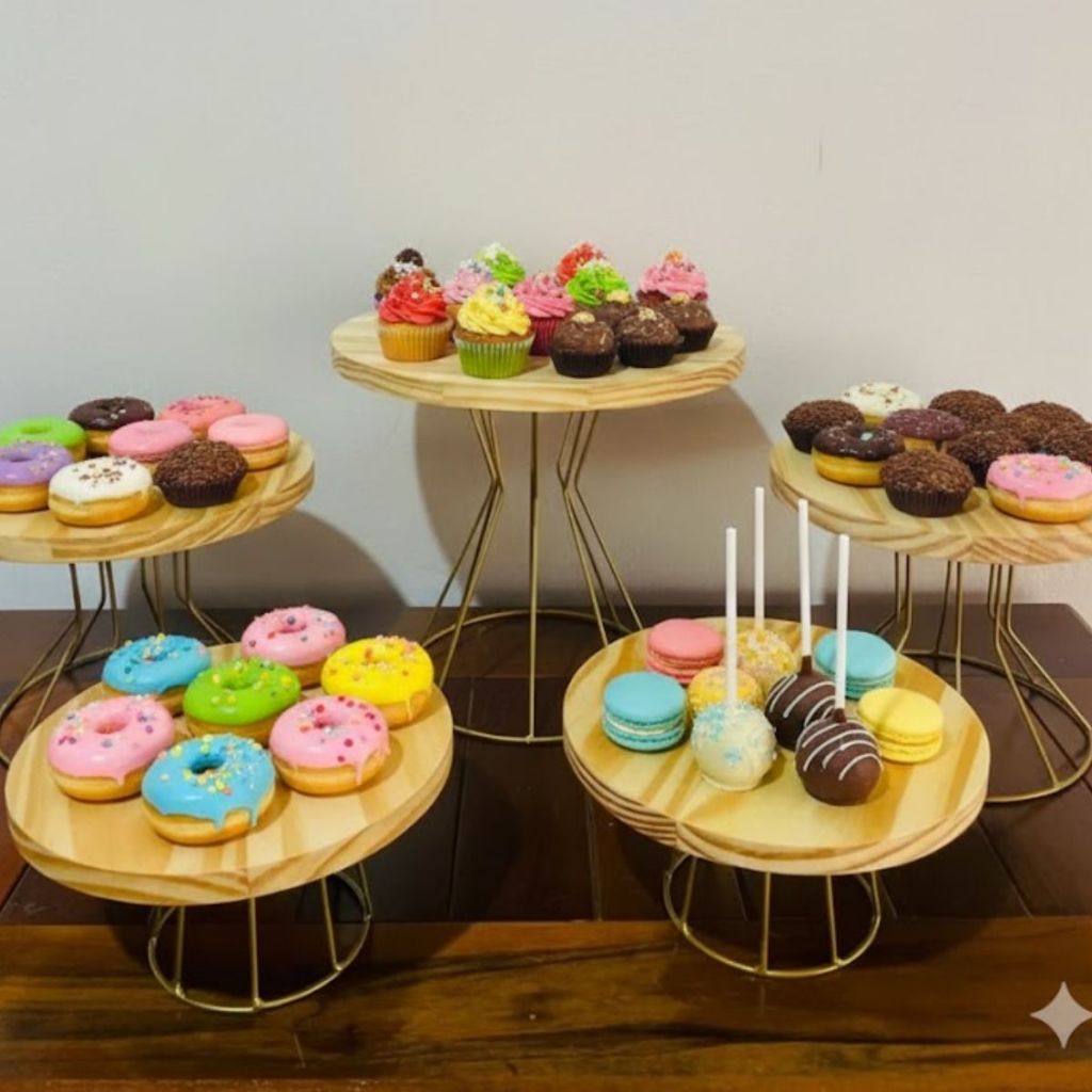 Kit Completo 5 Boleiras Doceiras Tampo de Madeira Decoração de Festa Aniversários, Cupcakes e Doces em Oferta na Shopee