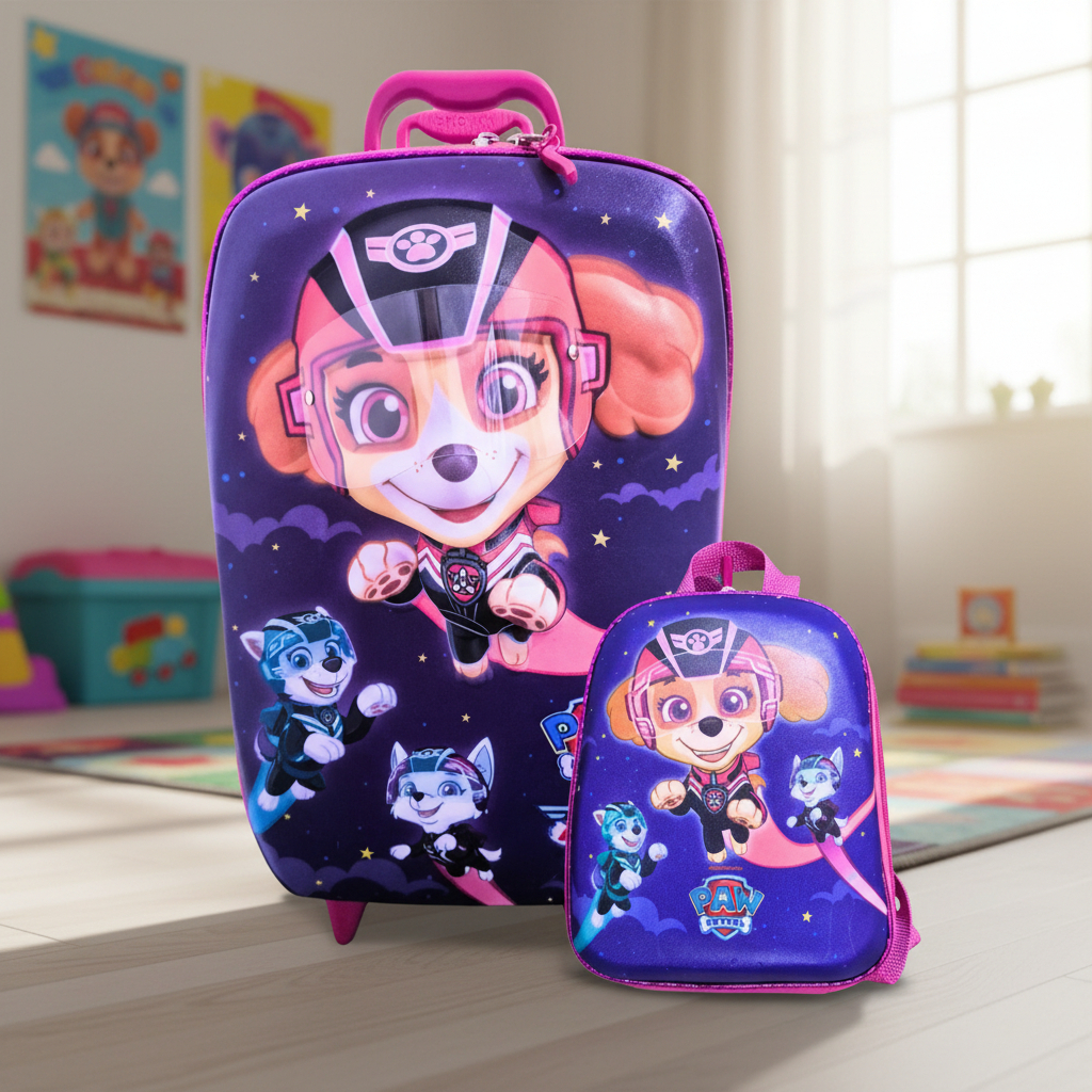 Mochila Infantil Com Rodinhas Patrulha Canina Skye 3 Rodas Menina Escolar Oficial