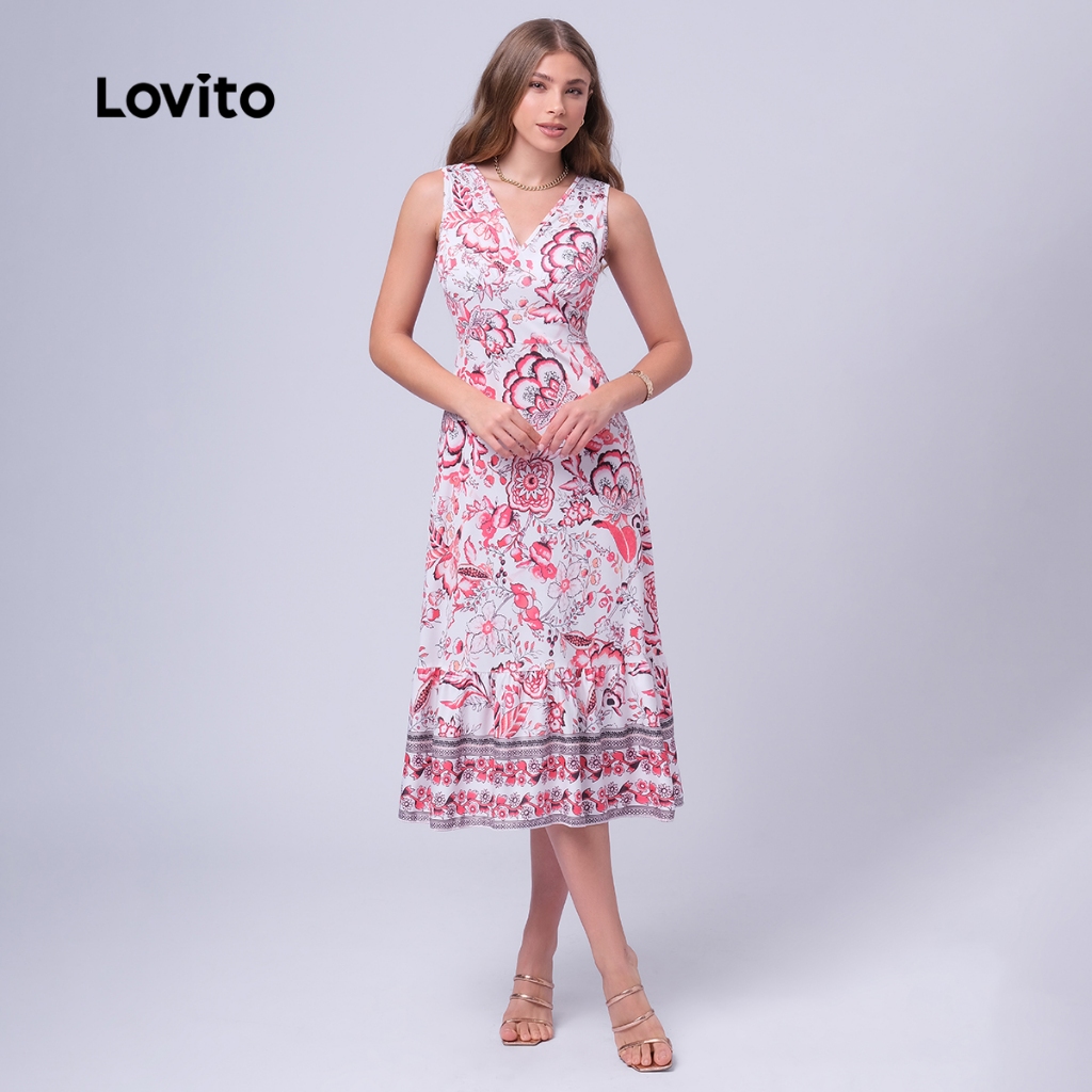 Lovito Vestido Feminino Midi Estampa Boho DRB655BRL685 em Oferta na Shopee