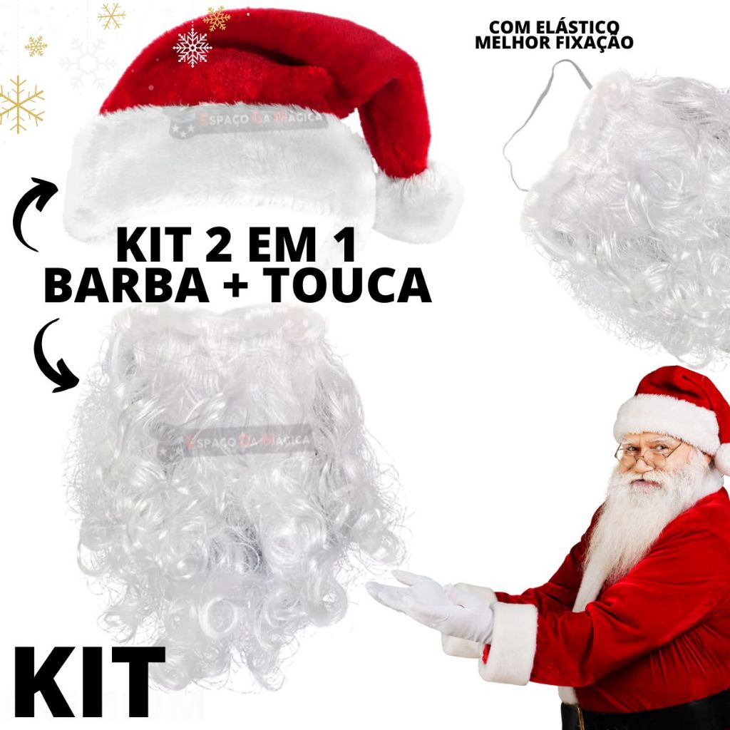 Kit Gorro Papai Noel Natal Premium + Barba Luxo Papai Noel Aveludado Vermelho Festa Família Decoração Natalina Touca