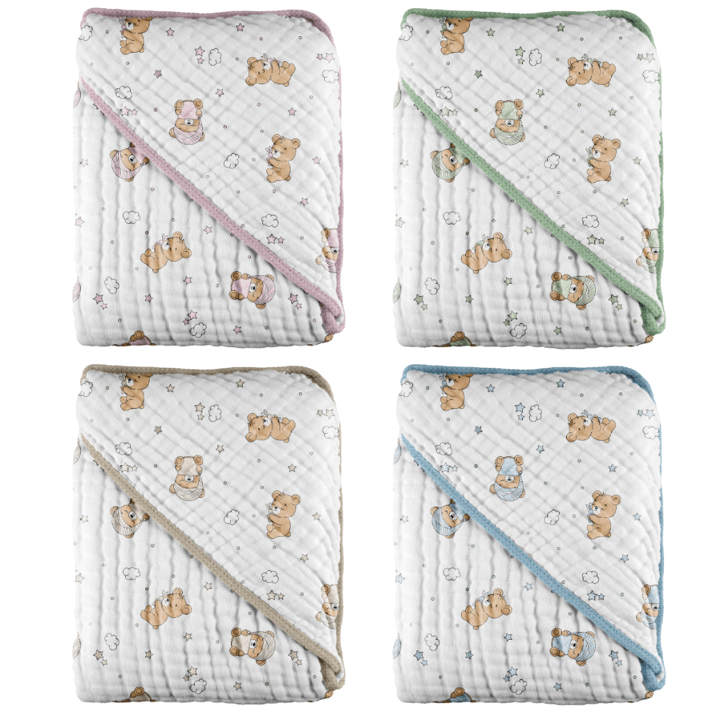 Toalha com capuz Soft Ursinho 68x68cm 100% Algodão Dupla Camada Macia Inconfral Enxoval de Bebe em Oferta na Shopee