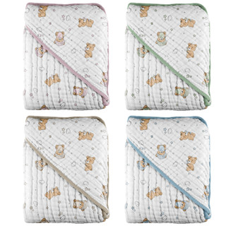 Toalha com capuz Soft Ursinho 68x68cm 100% Algodão Dupla Camada Macia Inconfral Enxoval de Bebe