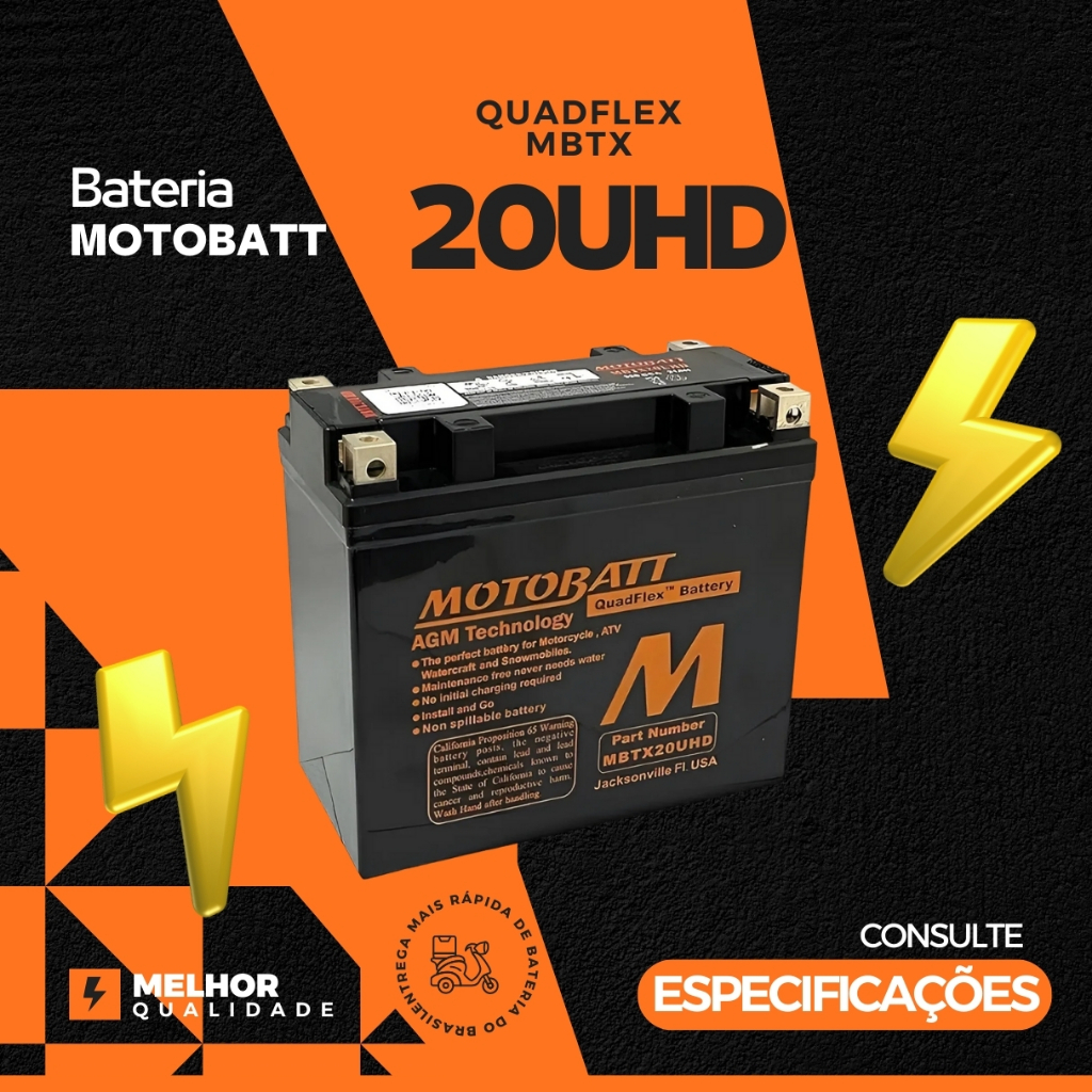 Bateria Motobatt Mbtx20uhd 21ah 12v Moto Hd Softail Vrod Fatboy Dyna Tiger Harley Davidson